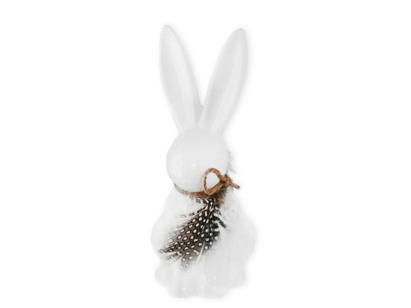 Porcelánový zajíc s peřím 17 cm bílý